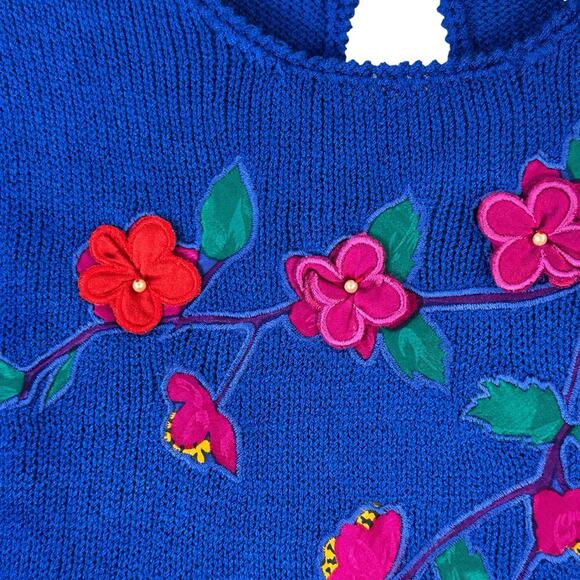 Vintage Anne Crimmins Umi Collections Sweater Womens Small Floral 3D Applique - Picture 7 of 12